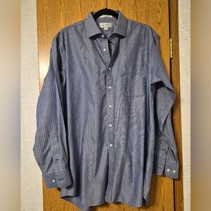 Paul Fredrick Navy Pinstripe Slim Fit Shirt 16 1/2 34